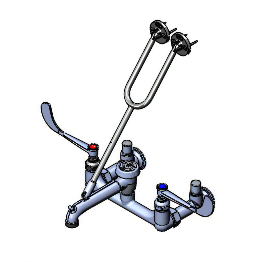 Product image #1 for T&S Brass Wall-Mounted Service Sink Faucet with 8-Inch Centers, Vacuum Breaker Hook Spout and 6-Inch Wrist Handles