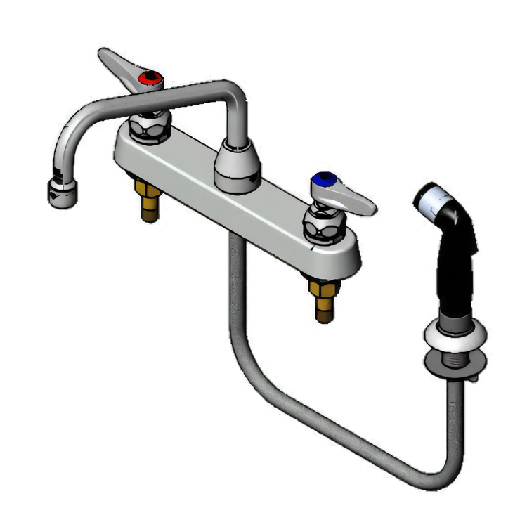 Product image #1 for T&S Brass B-1172 8-Inch Centers Deck-Mount Workboard Faucet with 8-Inch Swing Spout and 4-Foot Side Spray