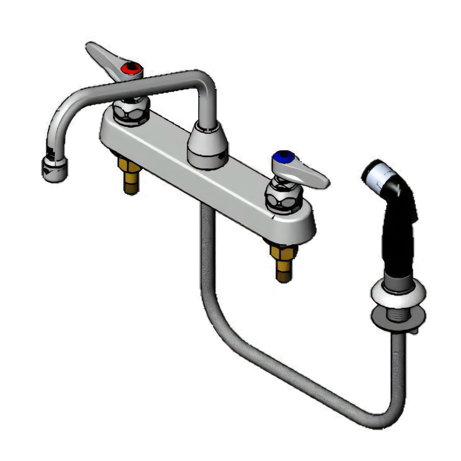 Product image #1 for T&S Brass B-1172 8-Inch Centers Deck-Mount Workboard Faucet with 8-Inch Swing Spout and 4-Foot Side Spray