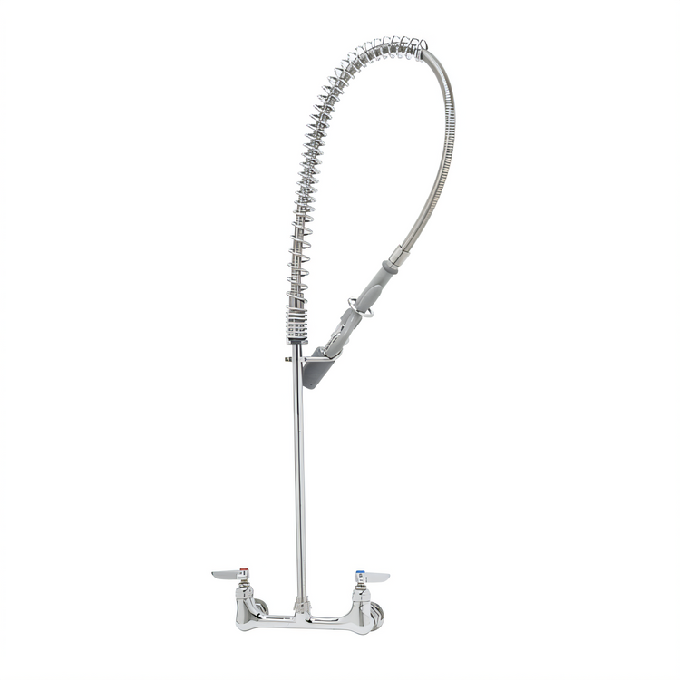 Product image #1 for T&S Brass EasyInstall 8-Inch Wall-Mount Pre-Rinse Mixing Faucet Unit with 44-Inch Hose and 0.65 GPM Spray Valve