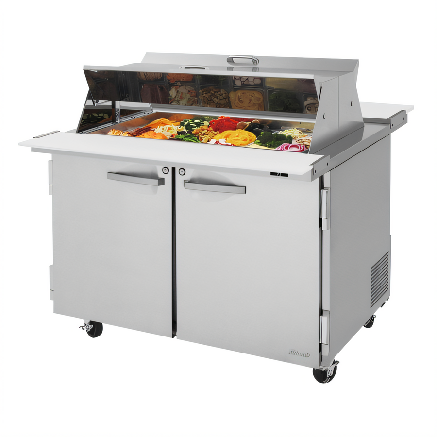Product image #1 for Turbo Air PRO Series Mega Top Refrigerated Sandwich/Salad Prep Table, 48-1/4 Inch Wide, 2-Section, Dual-Sided Lid, 18-Pan Top