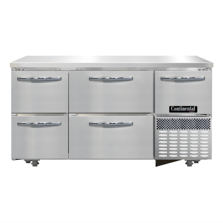 Product image #1 for Continental Refrigerator FA60N-U-D 60" Undercounter Freezer Base with Two Wide Drawers, Two Narrow Drawers, and One Half-Height Door