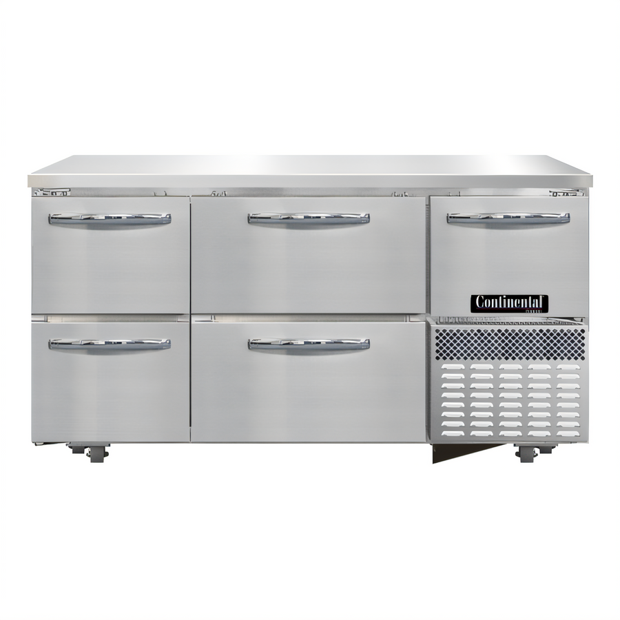 Product image #1 for Continental Refrigerator FA60N-U-D 60" Undercounter Freezer Base with Two Wide Drawers, Two Narrow Drawers, and One Half-Height Door