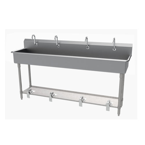 Product image #1 for Advance Tabco 96-Inch 4-Station Toe-Push Operated Freestanding Hand Wash Sink with 8-Inch Deep Bowls, 304 Stainless Steel