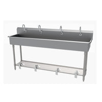 Advance Tabco 96-Inch 4-Station Toe-Push Operated Freestanding Hand Wash Sink with 8-Inch Deep Bowls, 304 Stainless Steel