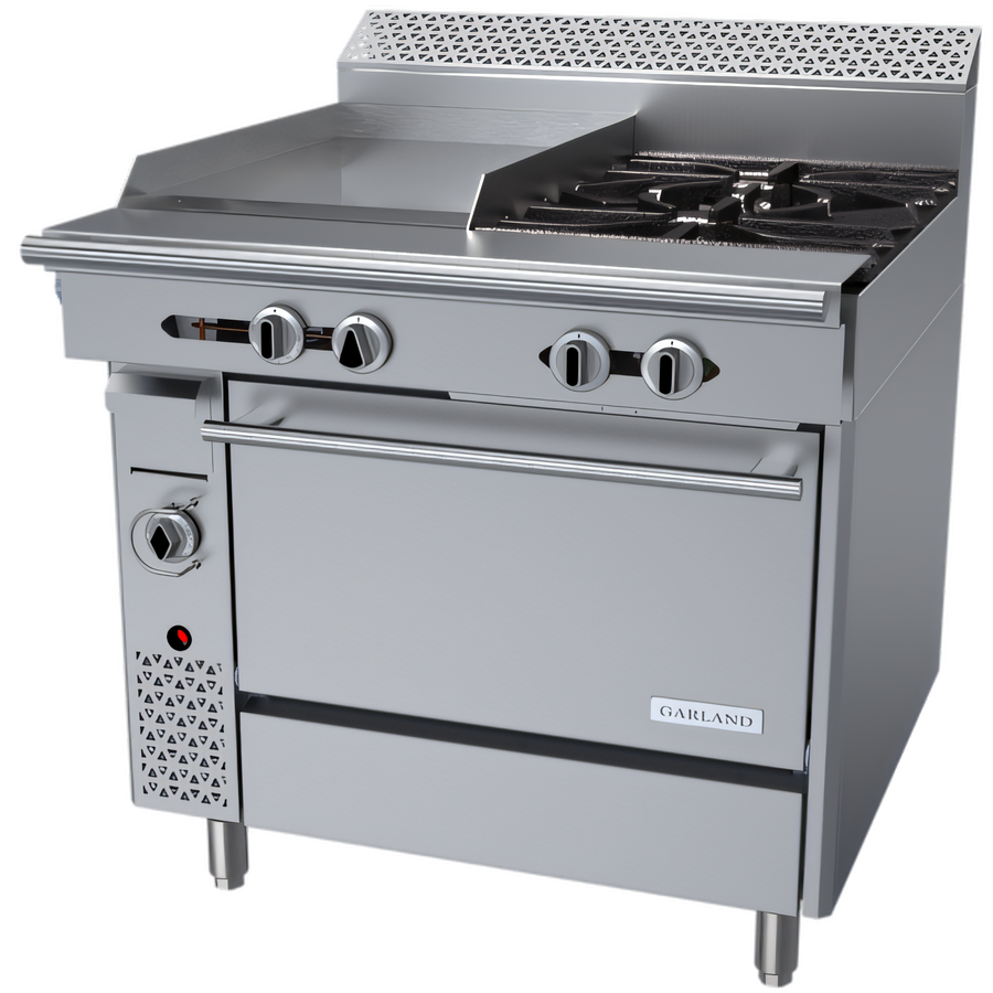 Product image #1 for Garland Cuisine Series Heavy Duty 36-Inch Gas Range with 2 Open Burners, 18-Inch Thermostatic Griddle, and Standard Oven