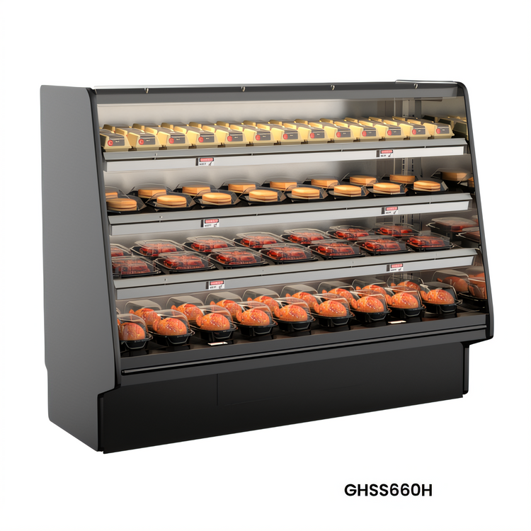 Product image #1 for Fusion High-Profile Self-Serve Hot Deli Merchandiser with Open Front and 3 Heated Shelves