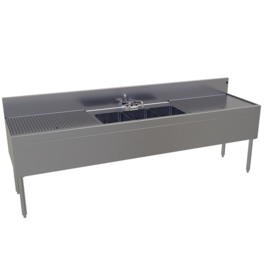 Product image #1 for Glastender Three-Compartment Underbar Sink Unit with Dual Drainboards, 96-Inch x 24-Inch