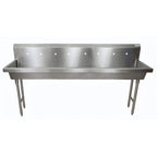 Thumbnail image #1 for BK Resources MSHS-96F2 Four-Station Freestanding 304 Stainless Steel Hand Wash Sink, 96-Inch Wide, 8-Inch Deep Bowl, Faucet Not Included
