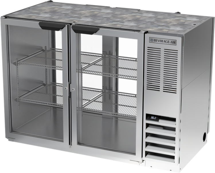Product image #1 for Beverage-Air 48-Inch Pass-Thru Back Bar Refrigerator with 4 Glass Doors, Stainless Steel Top, Open Food Rated