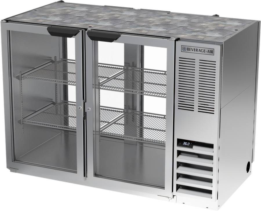 Product image #1 for Beverage-Air 48-Inch Pass-Thru Back Bar Refrigerator with 4 Glass Doors, Stainless Steel Top, Open Food Rated