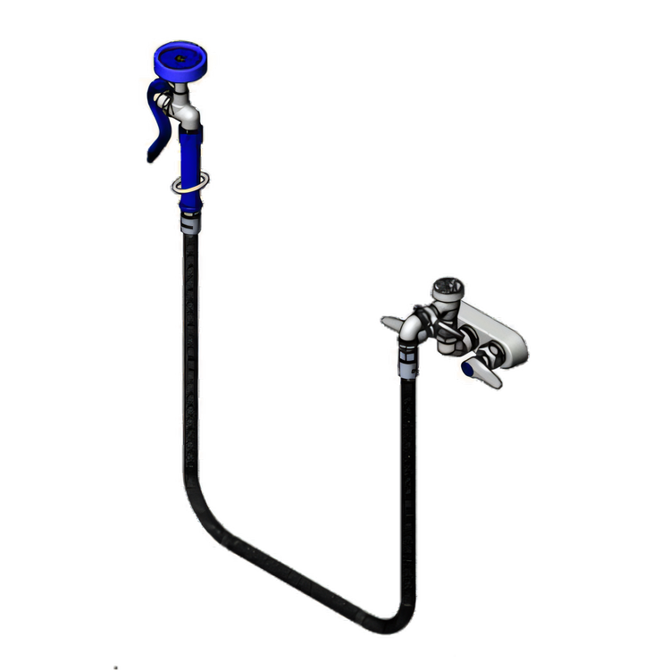 Product image #1 for T&S Brass B-1193 Low-Lead 4-Inch Wall Mount Workboard Faucet with Vacuum Breaker, Flex Hose, Spray Valve, and Quarter-Turn Eterna Cartridges