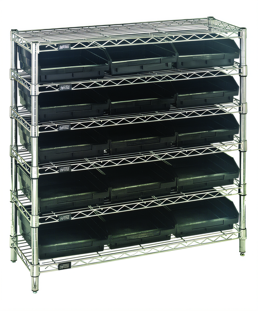 Product image #1 for Conductive Bin Wire Shelving Unit with 15 Included Bins, 36 x 12 x 36 Inches, Chrome Plated