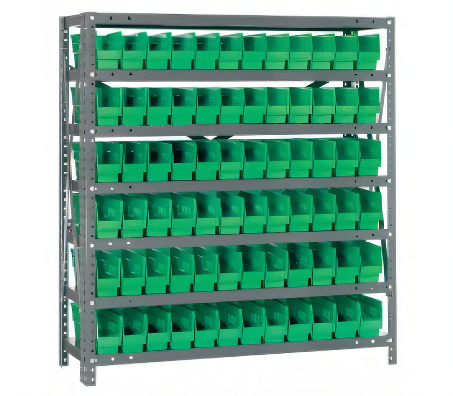 Product image #1 for Quantum Heavy-Duty Stationary Wire Shelving Unit with 7 Shelves and 72 Storage Bins, 36 x 12 x 39 Inches