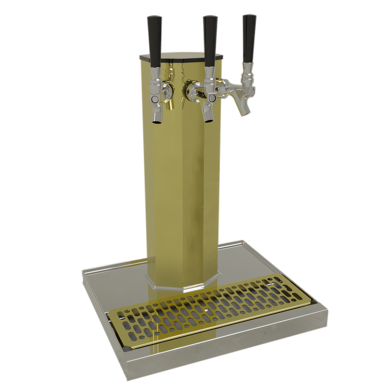 Product image #1 for Glastender CT-3-PB Countertop Air-Cooled 3-Faucet Column Draft Dispensing Tower, Polished Brass Finish