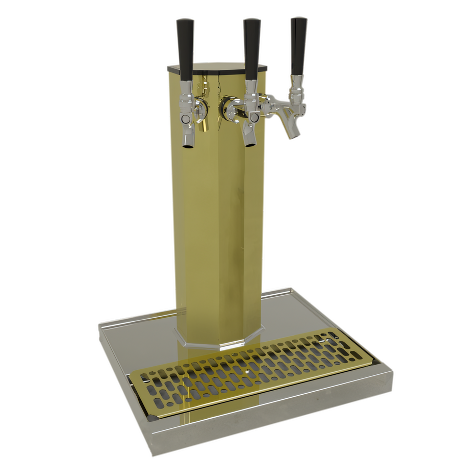 Product image #1 for Glastender CT-3-PB Countertop Air-Cooled 3-Faucet Column Draft Dispensing Tower, Polished Brass Finish