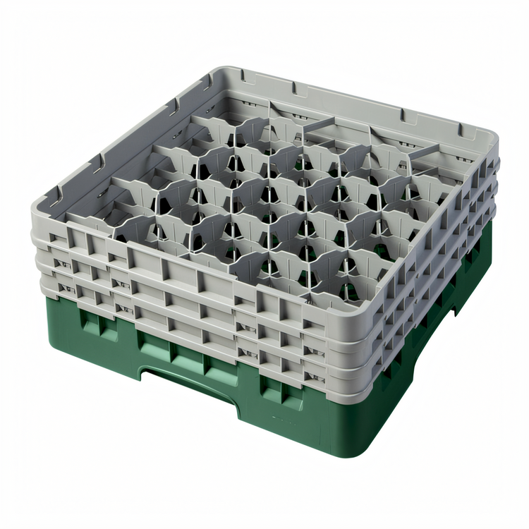 Product image #2 for Cambro Camrack Full-Size 20-Compartment Glass Rack with 3 Soft Gray Extenders, Sherwood Green
