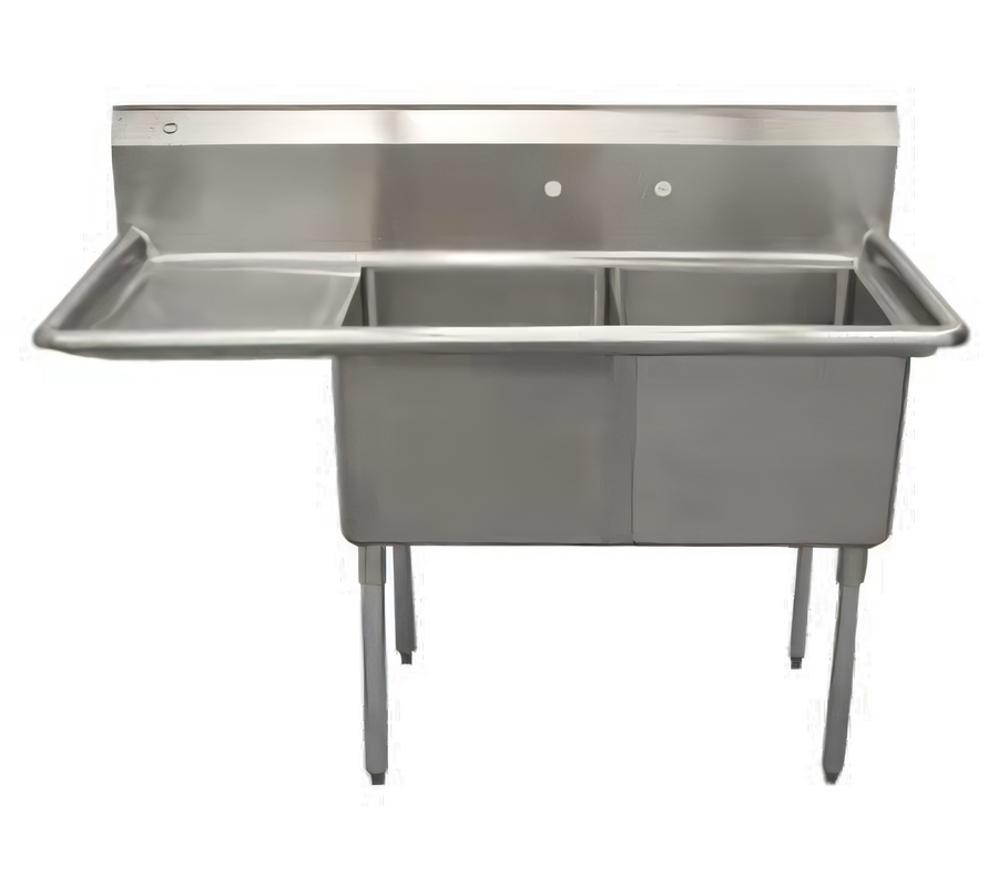 Product image #1 for Serv-Ware 2-Compartment Economy Sink with Left Drainboard, 24 x 24 x 14-Inch Bowls, 18/304 Stainless Steel