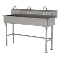 Advance Tabco 60-Inch Freestanding 3-Station Multiwash Hand Sink with 3 Gooseneck Faucets