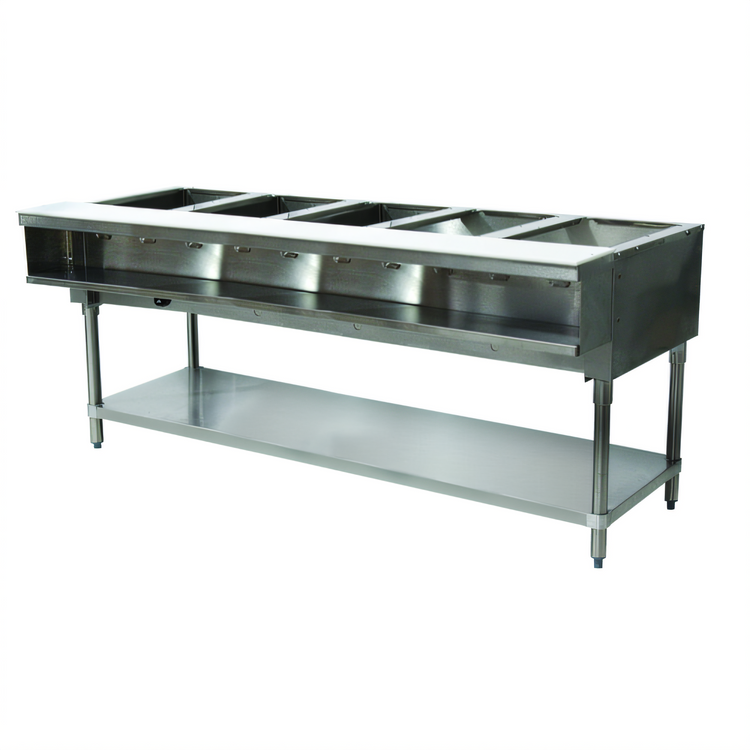 Product image #1 for Advance Tabco Triumph Supreme 5-Well Natural Gas Water Bath Hot Food Table with Cutting Board and Undershelf