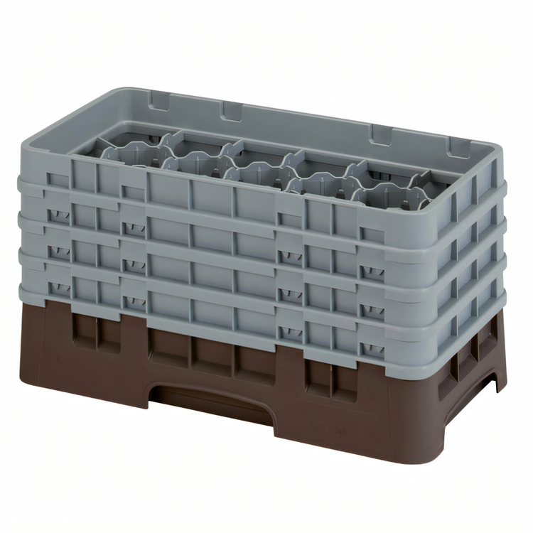 Product image #2 for Cambro Camrack Half Size 17-Compartment Brown Glass Rack, 8-1/2 Inch Height, with 4 Soft Gray Extenders