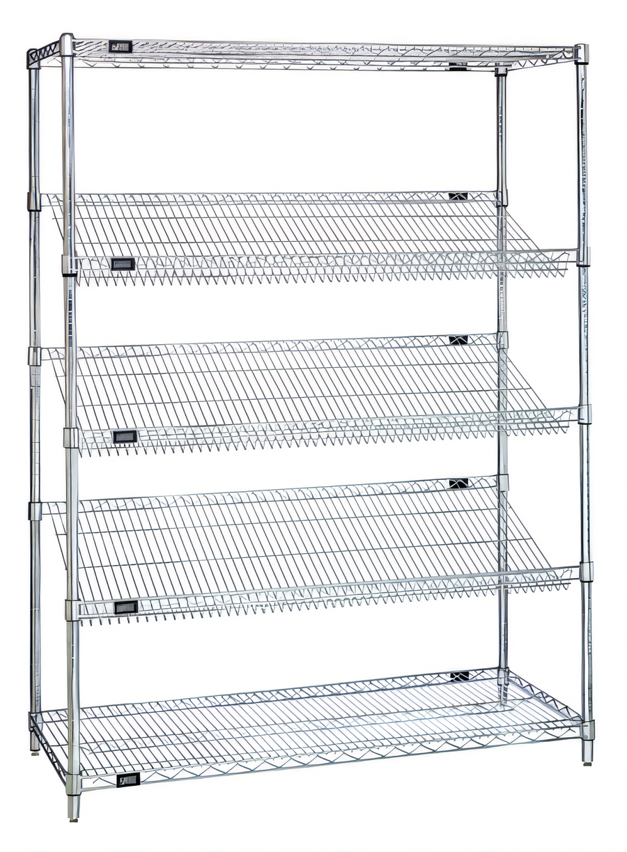 Product image #1 for Quantum 48"W x 18"D x 63"H Stationary Slanted Wire Shelving Unit, 5-Shelf, Chrome Plated