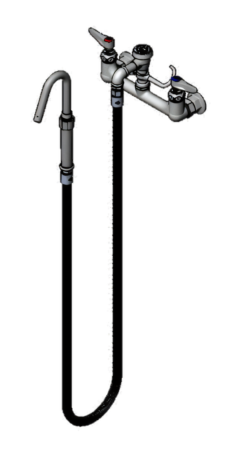 Product image #1 for T&S Brass B-0611 Pot and Kettle Filler Wall-Mount Mixing Faucet, 8-Inch Centers, 68-Inch Hose, Hook Nozzle