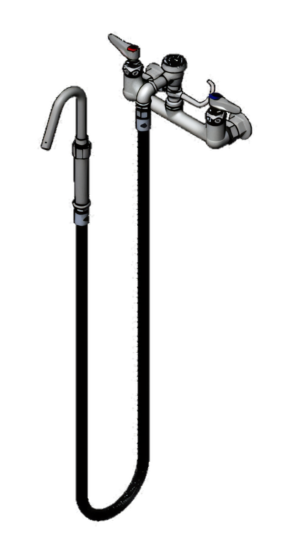 Product image #1 for T&S Brass B-0611 Pot and Kettle Filler Wall-Mount Mixing Faucet, 8-Inch Centers, 68-Inch Hose, Hook Nozzle