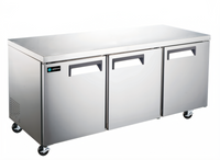 Hurakan by Equip.me 72-Inch 3-Door Undercounter Refrigerator, 15.5 Cu. Ft., Solid Doors