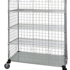 Thumbnail image #1 for Quantum WRCS4-63-2436EP-5 5-Shelf Wire Enclosed Mobile Cart, Chrome, 36 x 24 x 69 Inches, 1200 lb. Capacity