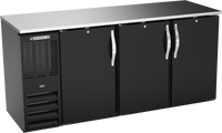 Beverage-Air BBN72HC-F-B 72-Inch Three-Section Shallow-Depth Food-Rated Back Bar Refrigerator with Solid Doors, Black
