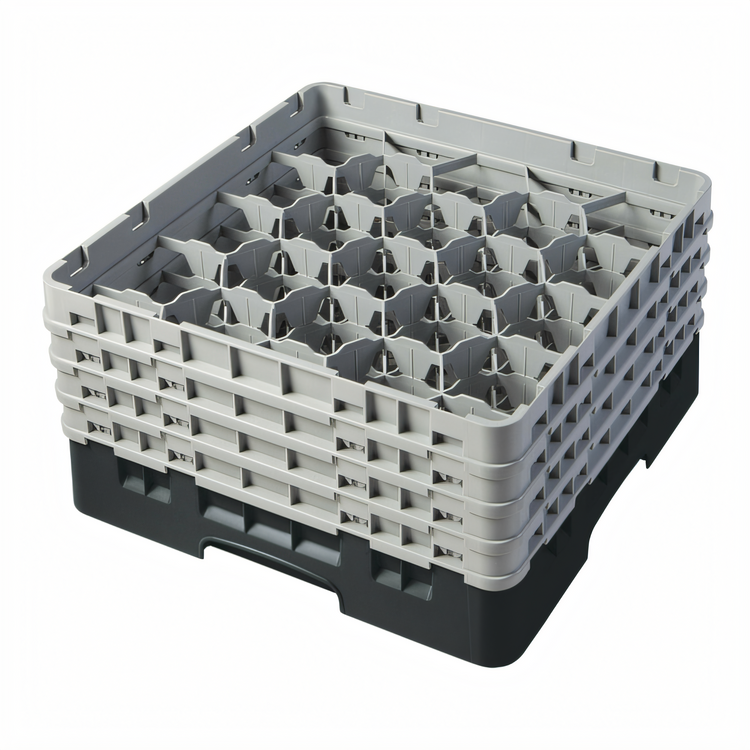 Product image #2 for Cambro Camrack Full-Size 20-Compartment Glass Rack with 4 Soft Gray Extenders, Black