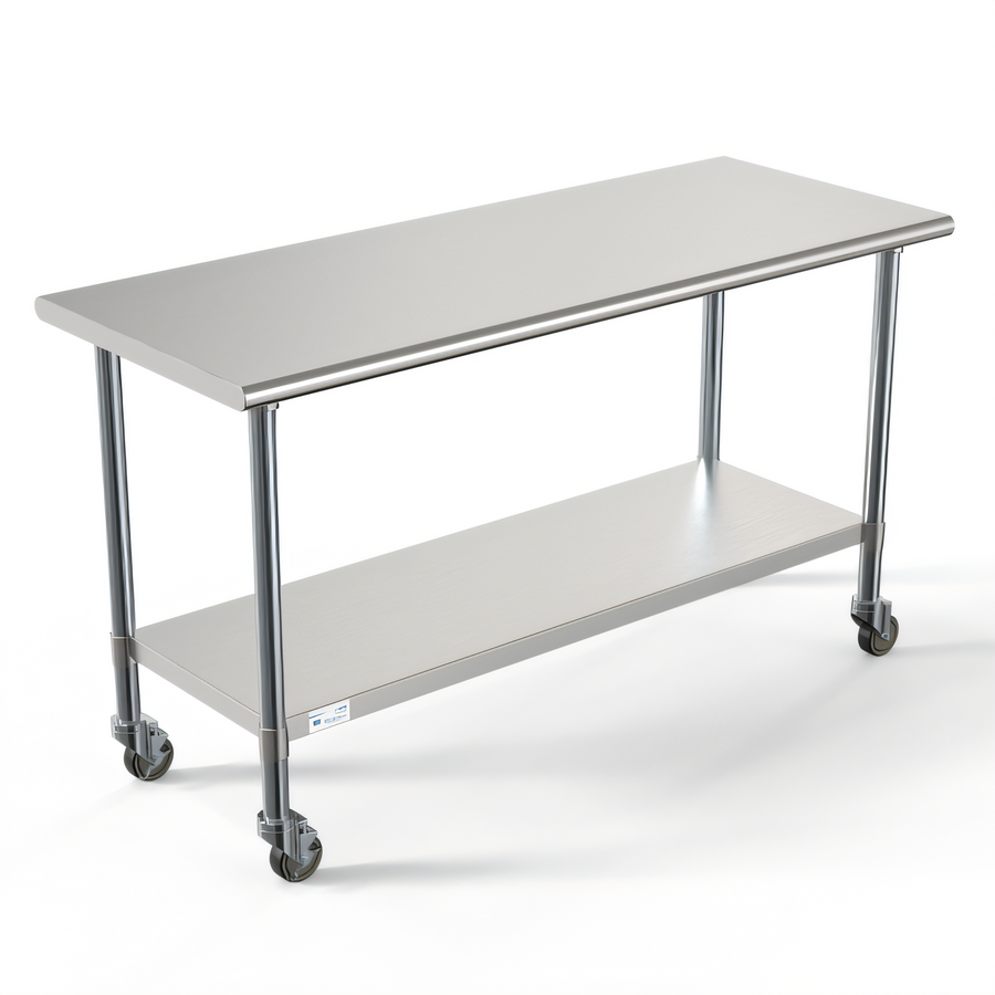 Product image #1 for KoolMore 60-Inch x 24-Inch 18-Gauge Stainless Steel Commercial Work Table with Undershelf and Locking Casters