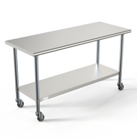 KoolMore 60-Inch x 24-Inch 18-Gauge Stainless Steel Commercial Work Table with Undershelf and Locking Casters