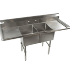 Thumbnail image #1 for Klinger's Trading ECS22D 68-Inch 2-Compartment Stainless Steel Sink with Left & Right Drainboards, 16 x 20 x 11-Inch Bowls
