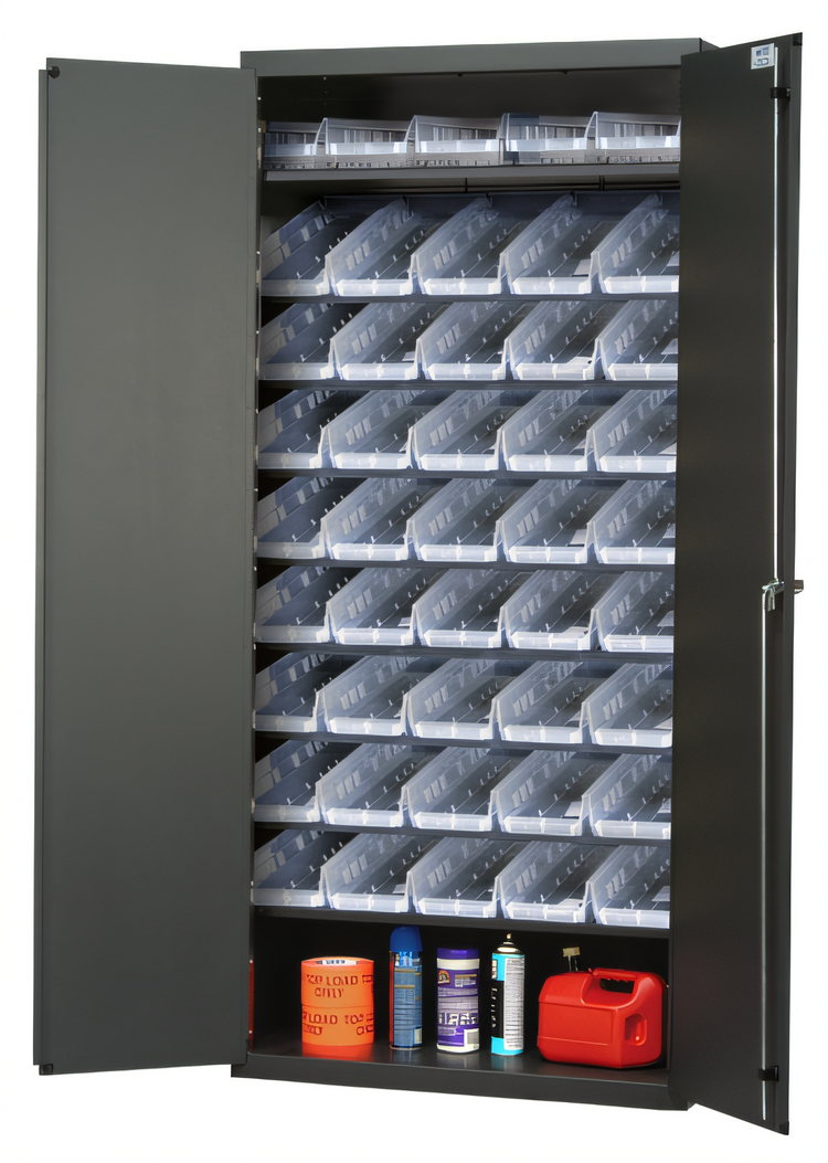 Product image #1 for Quantum Heavy-Duty Upright Bin Cabinet with 45 Clear Bins, 36W x 18D x 78H