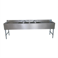 BK Resources Four-Compartment Stainless Steel Underbar Sink with Dual Drainboards, 96 Inch Wide
