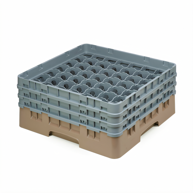 Product image #2 for Cambro Camrack Full Size 49-Compartment Glass Rack with 3 Soft Gray Extenders, Beige