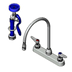 Thumbnail image #1 for T&S Brass B-1172-96-135X 8-Inch Center Deck-Mount Workboard Mixing Faucet with Swivel Gooseneck, 96-Inch Hose, and Spray Valve