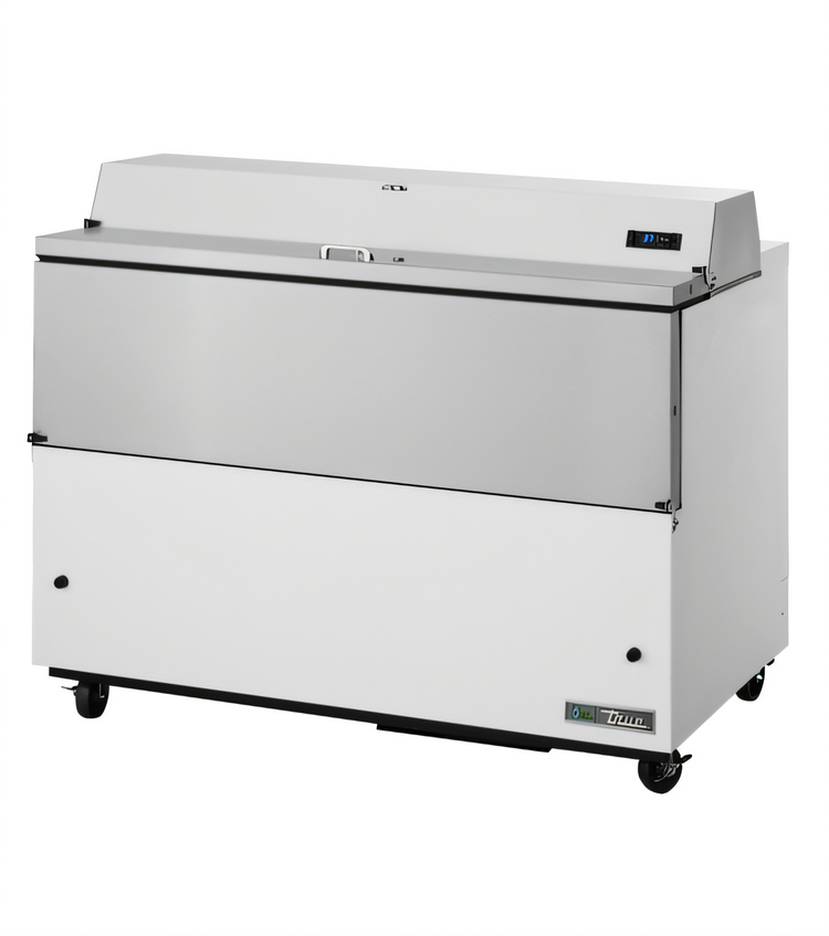 Product image #1 for True 12-Crate Mobile Milk Cooler Cart, Forced-Air Cooling, Stainless Steel Lid, White Vinyl Exterior