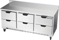 Beverage-Air WTRD72AHC-6-FIP 72-Inch Three-Section Worktop Refrigerator with 6 Drawers