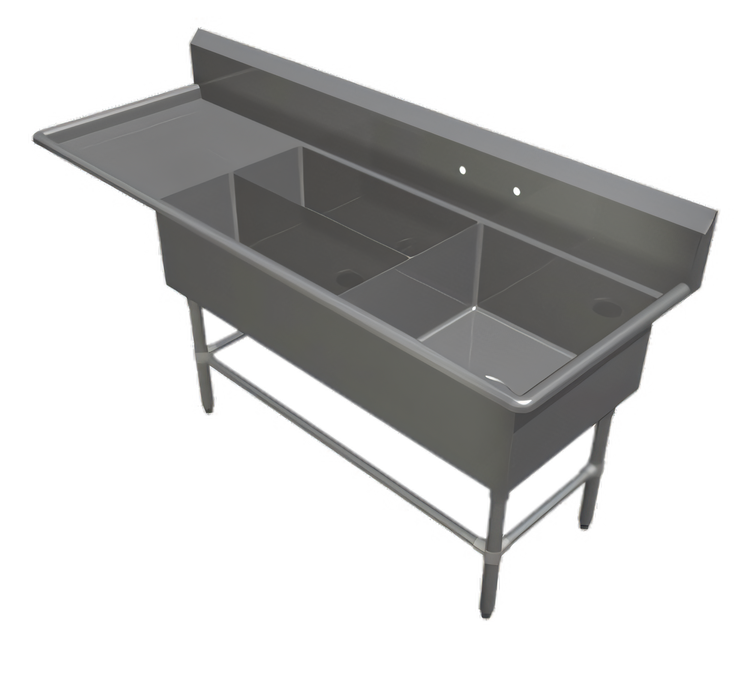 Product image #1 for John Boos Pro-Bowl 3-Compartment Platter Sink with Left Drainboard, 84-3/16-Inch Wide