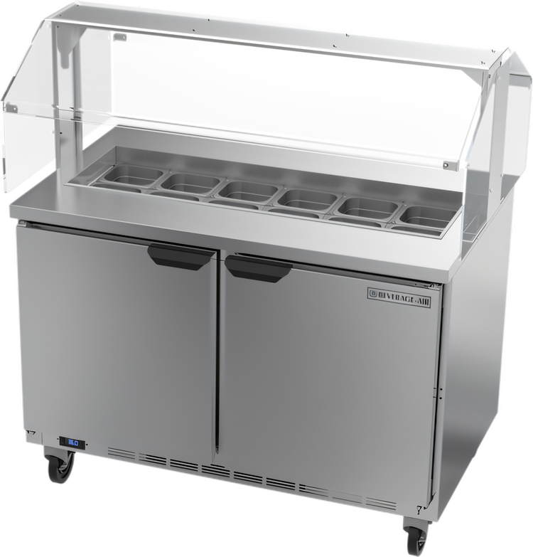Product image #1 for Beverage-Air 48-Inch Sandwich Prep Table With Sneeze Guard, 2-Section, 12-Pan, Self-Contained Refrigeration