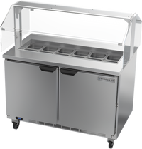 Beverage-Air 48-Inch Sandwich Prep Table With Sneeze Guard, 2-Section, 12-Pan, Self-Contained Refrigeration