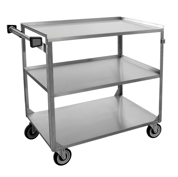 Product image #2 for Stainless Steel 3-Shelf Utility / Bussing Cart with Push Handle and 5-Inch Swivel Casters, 39.5 x 22 x 37.25 Inches