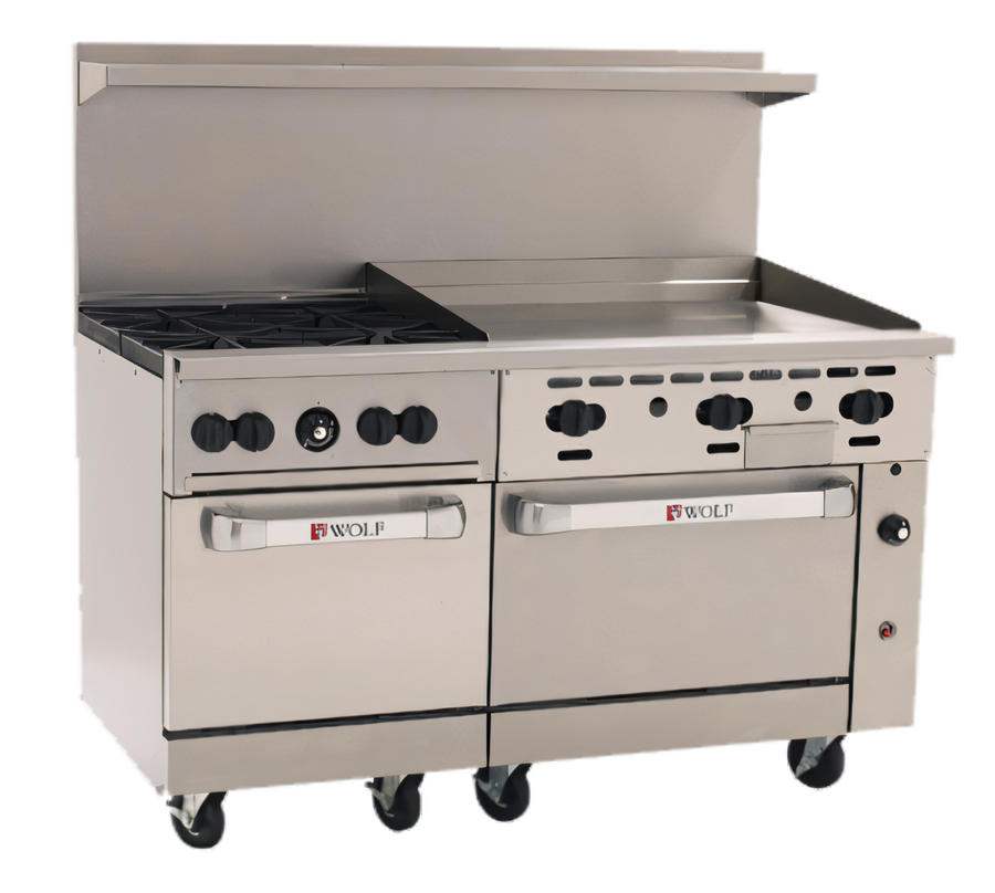 Product image #1 for Wolf Challenger XL 60-Inch Gas Restaurant Range with 4 Open Burners, 36-Inch Thermostatic Griddle, and 2 Standard Ovens