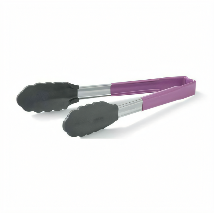 Product image #1 for Vollrath Jacob's Pride 9-1/2 Inch One-Piece Utility Tongs with Purple Kool-Touch Handles