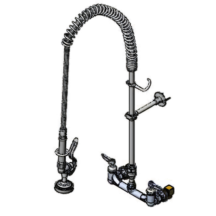 Product image #1 for T&S Brass EasyInstall 8-Inch Wall-Mount Pre-Rinse Unit with 18-Inch Riser, 44-Inch Hose and Vacuum Breaker