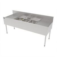 Top Shelf 72-Inch Three-Compartment Stainless Steel Underbar Sink Unit with Left and Right Drainboards