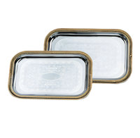 Odyssey™ Rectangular Chrome-Plated Serving Tray with Gold-Tone Rim, 18-1/4 x 12-13/64 Inches